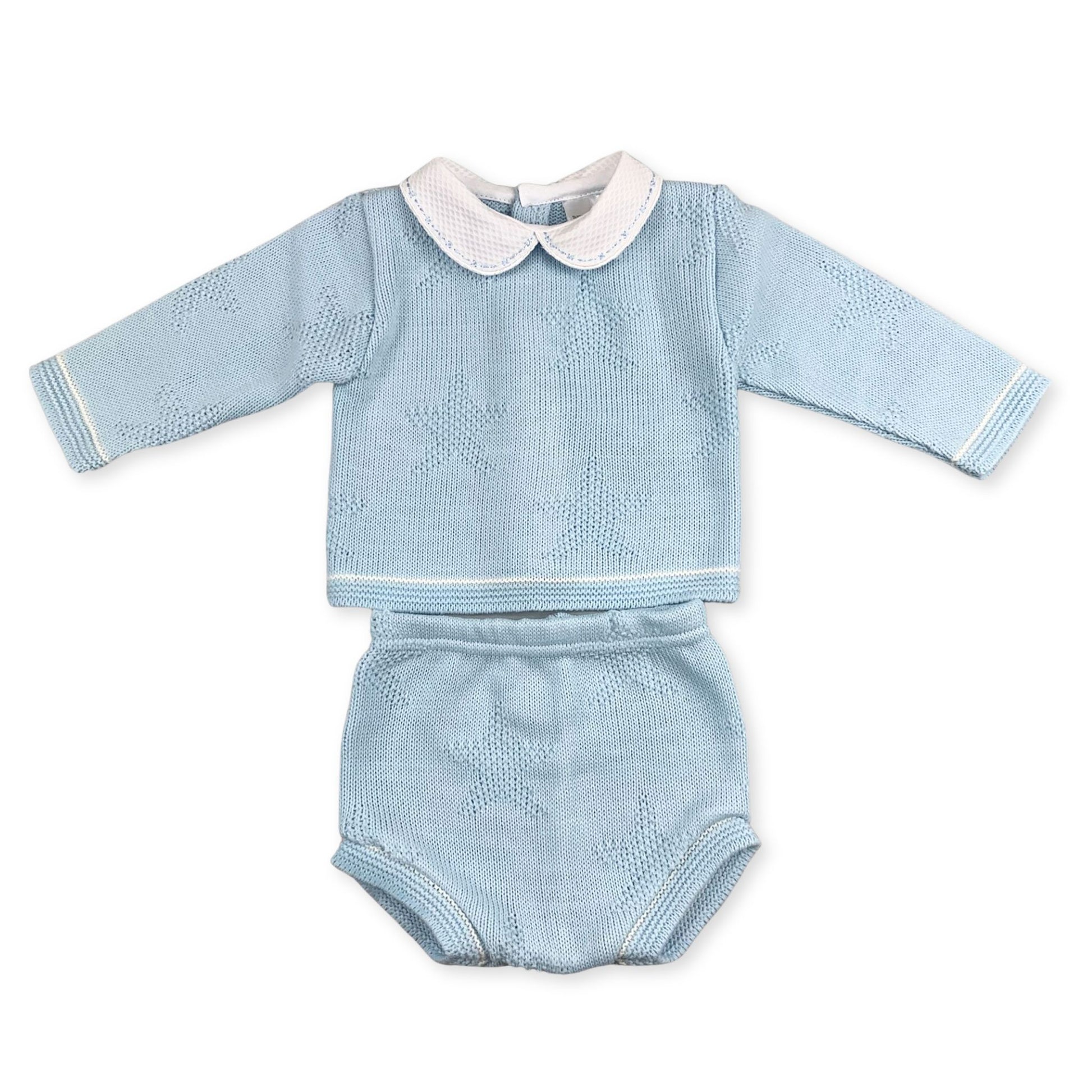 baby boys blue knitted two piece set
