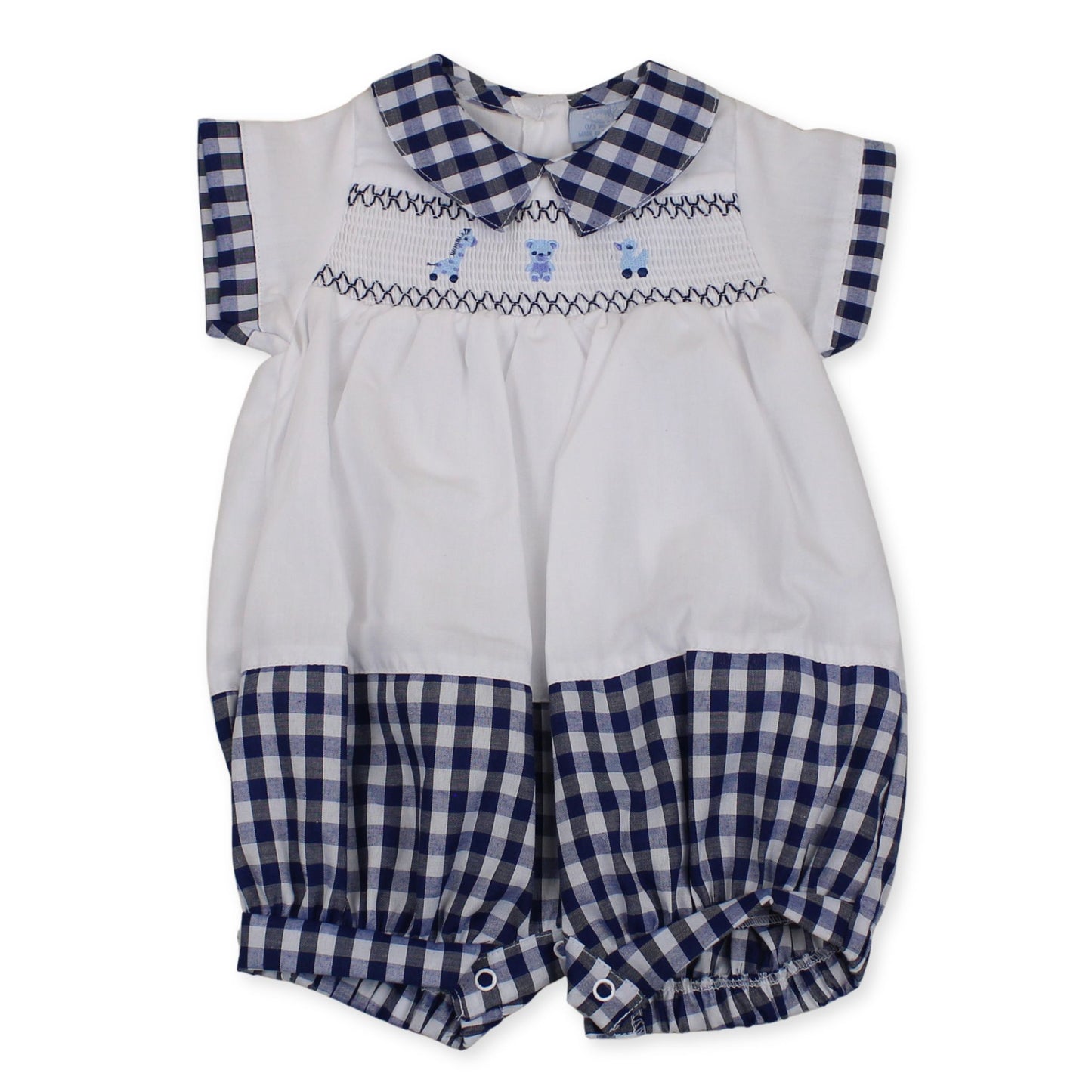 baby boys gingham navy outfit teddy bear