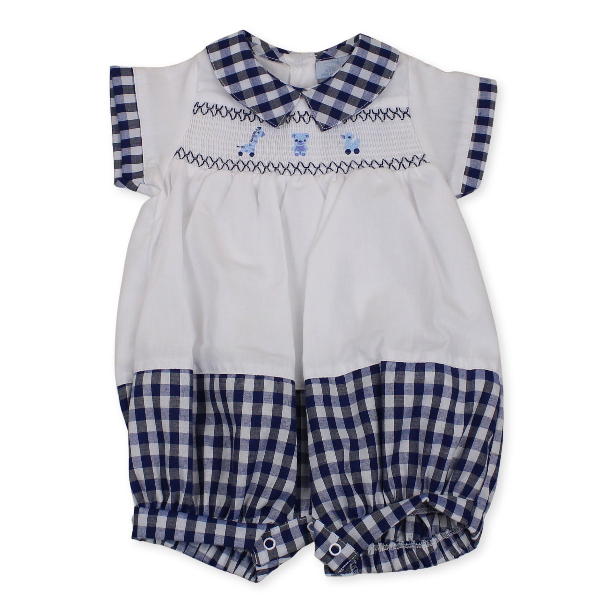 baby boys gingham navy outfit teddy bear