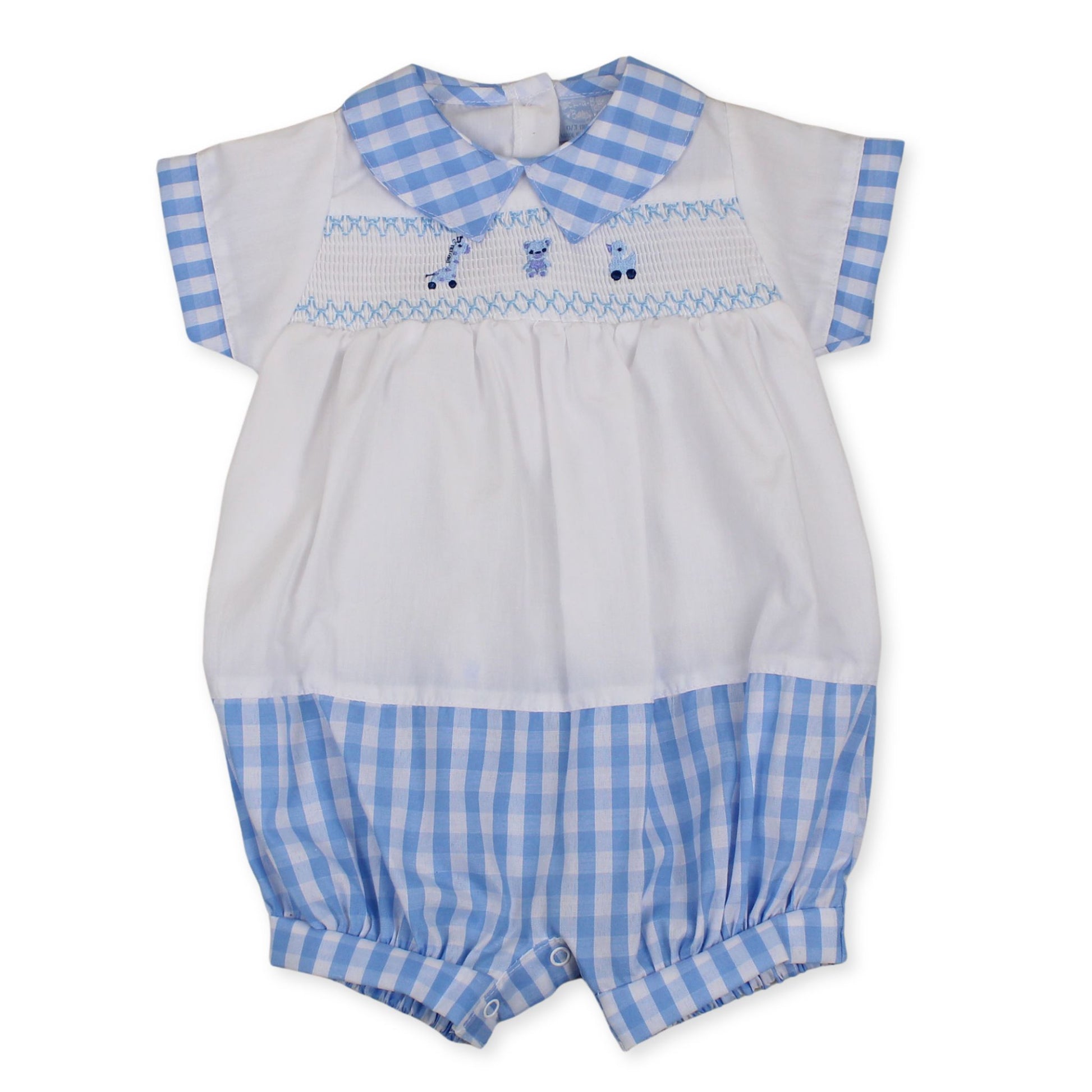baby boys gingham blue outfit smocked