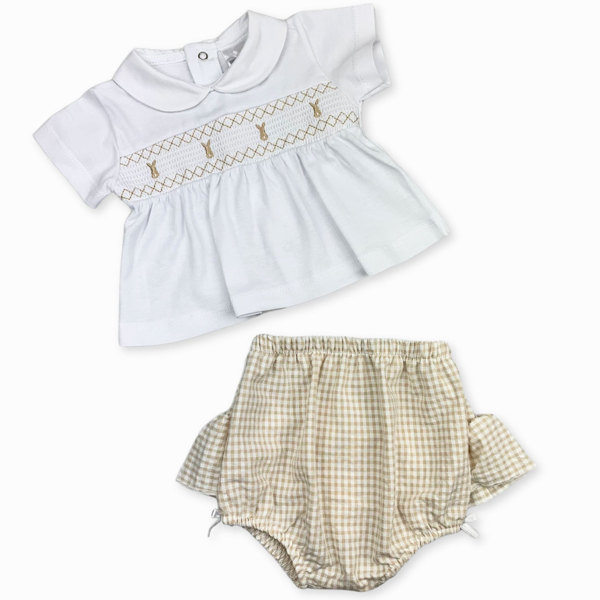 baby girls beige checked outfit