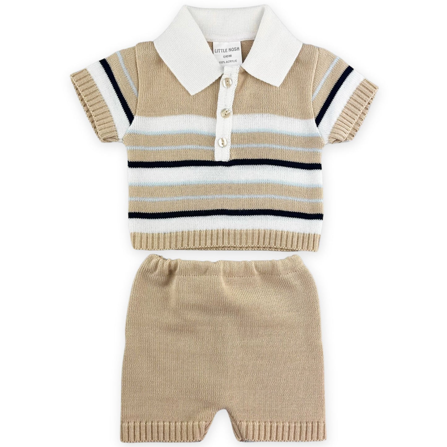 baby boys beige knitted striped outfit