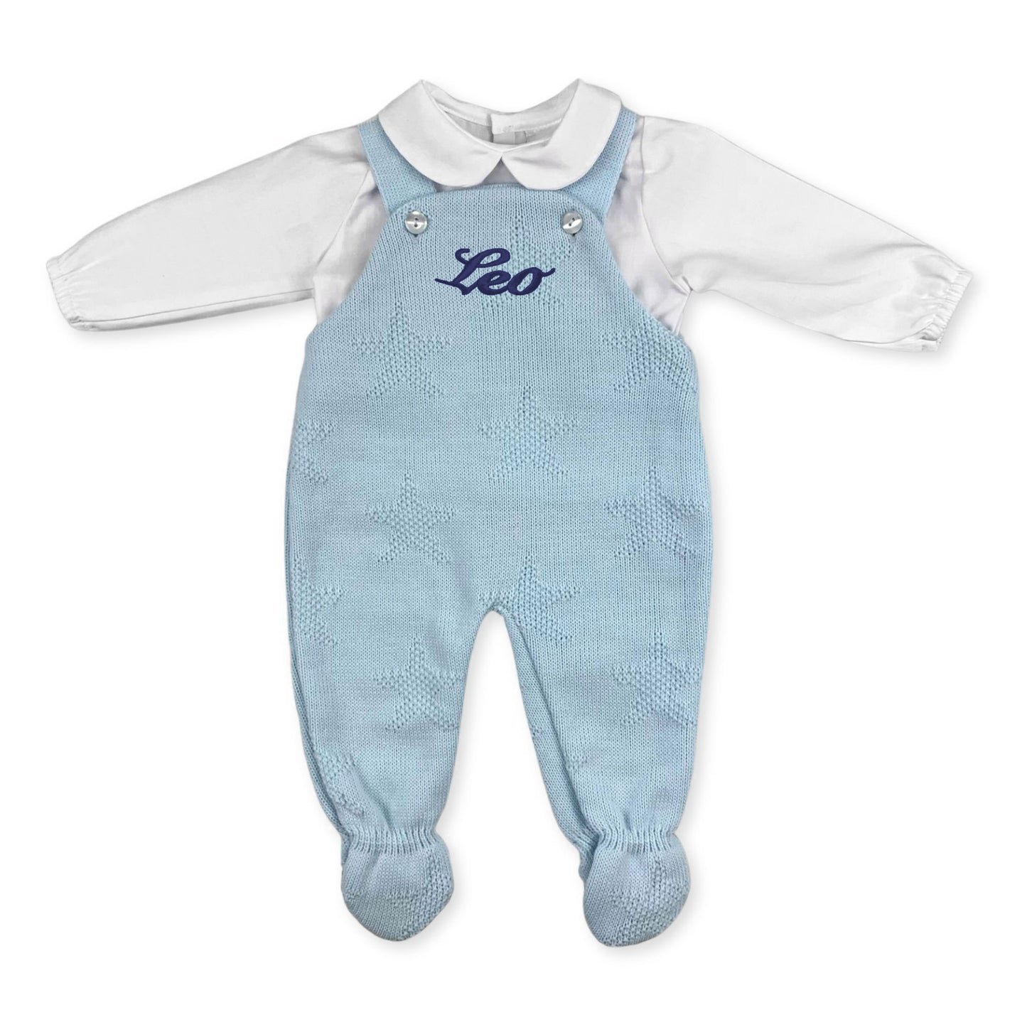baby boys knitted two piece personalised outfit