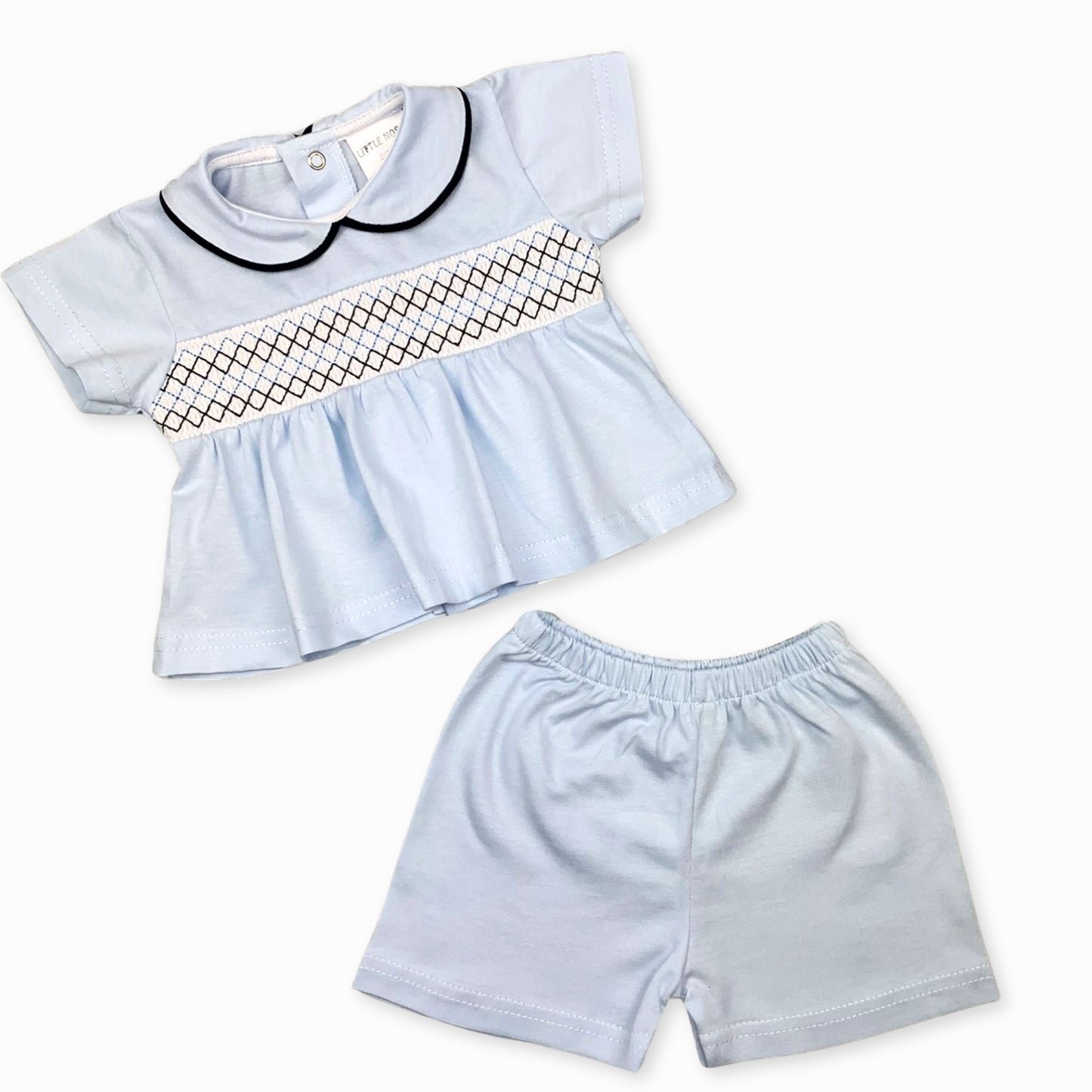 baby boy 2 piece blue outfit with smocking