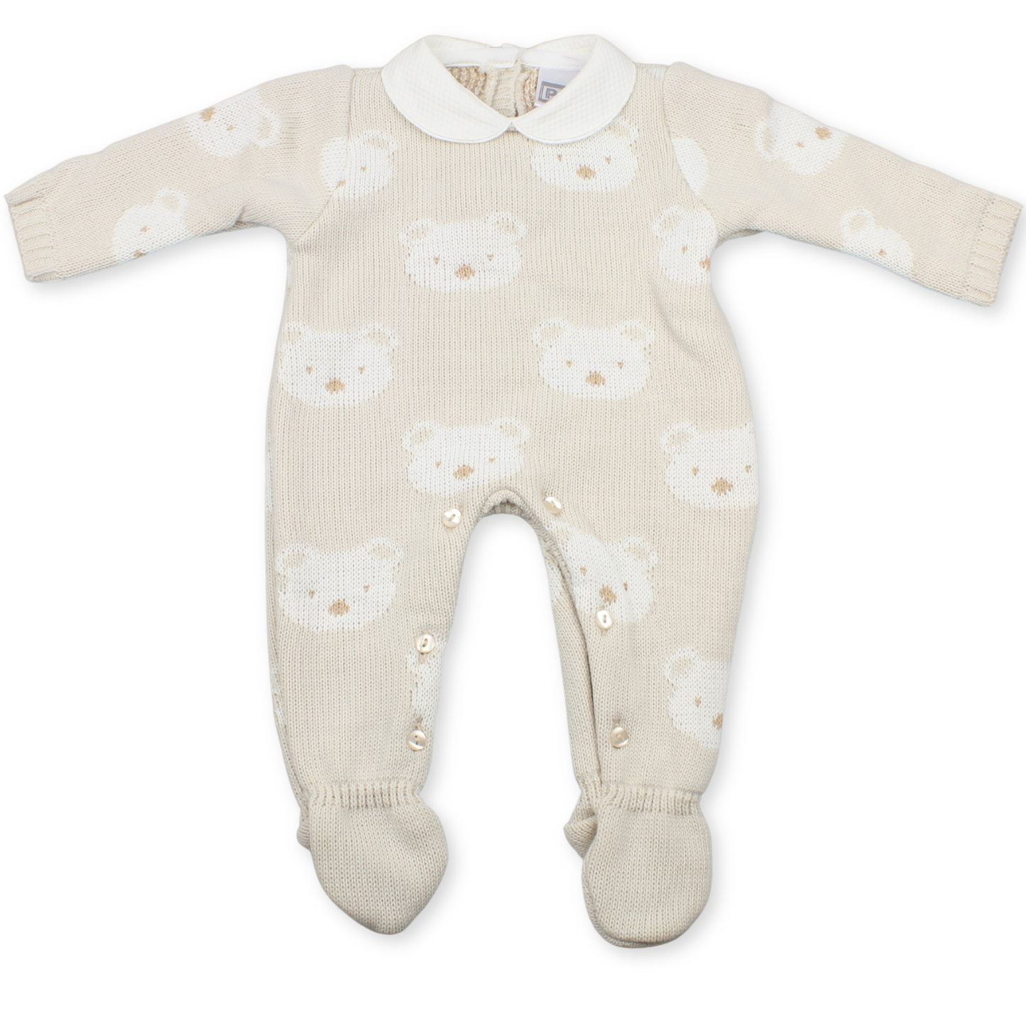 Baby onesie with bear pattern on a white background