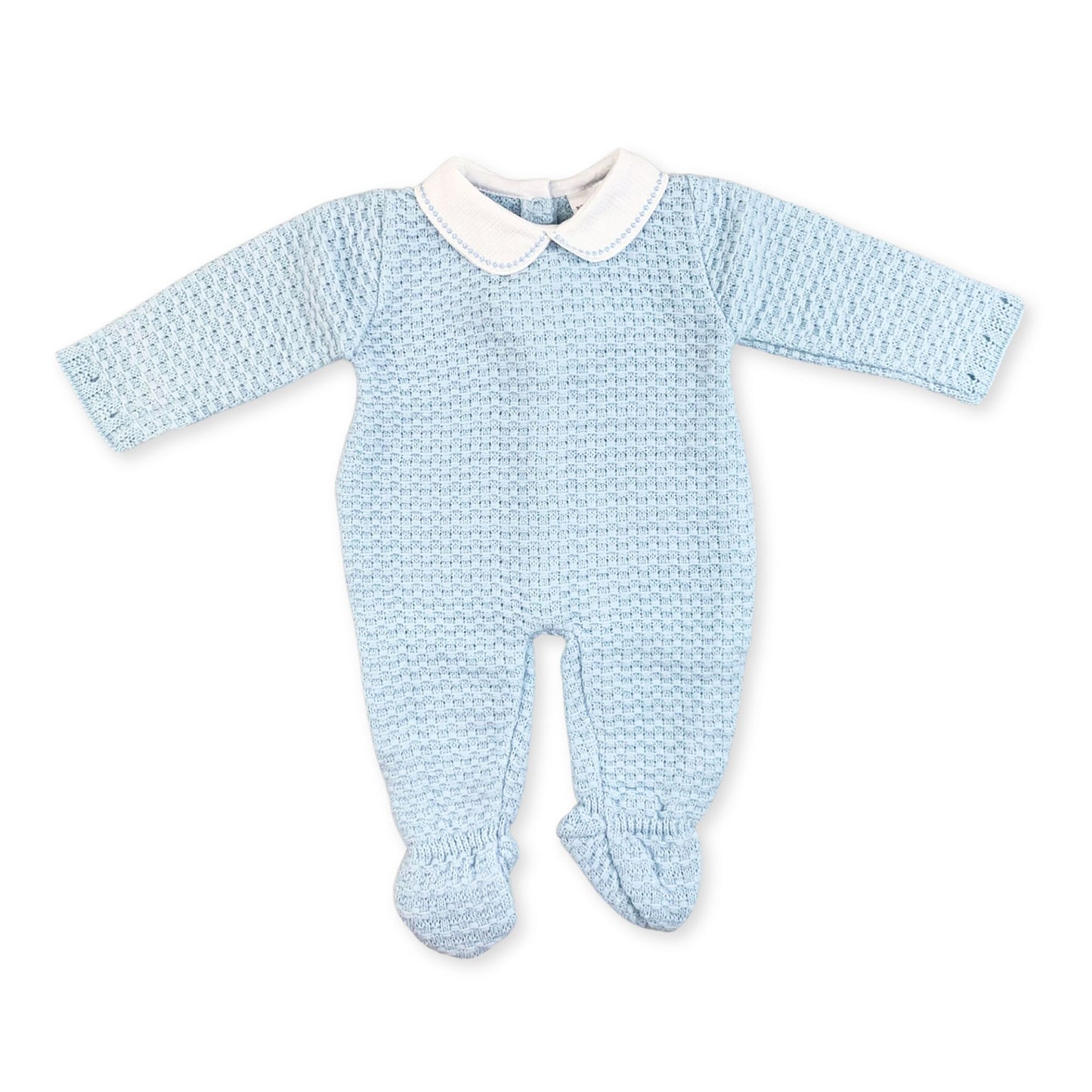 knitted baby boys blue all in one outfit