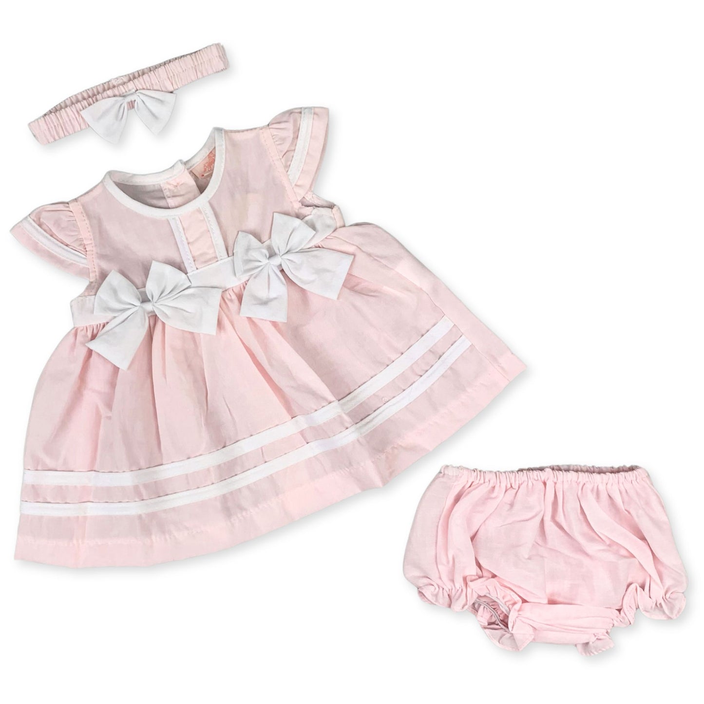 baby girls summer pink and white dress with headband and knickers