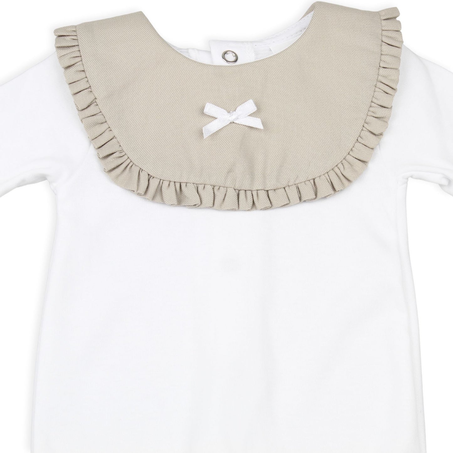 Baby Girls White and Beige Cotton Baby Grow / Sleepsuit with Bow