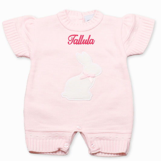 baby girls personalised rabbit knitted romper