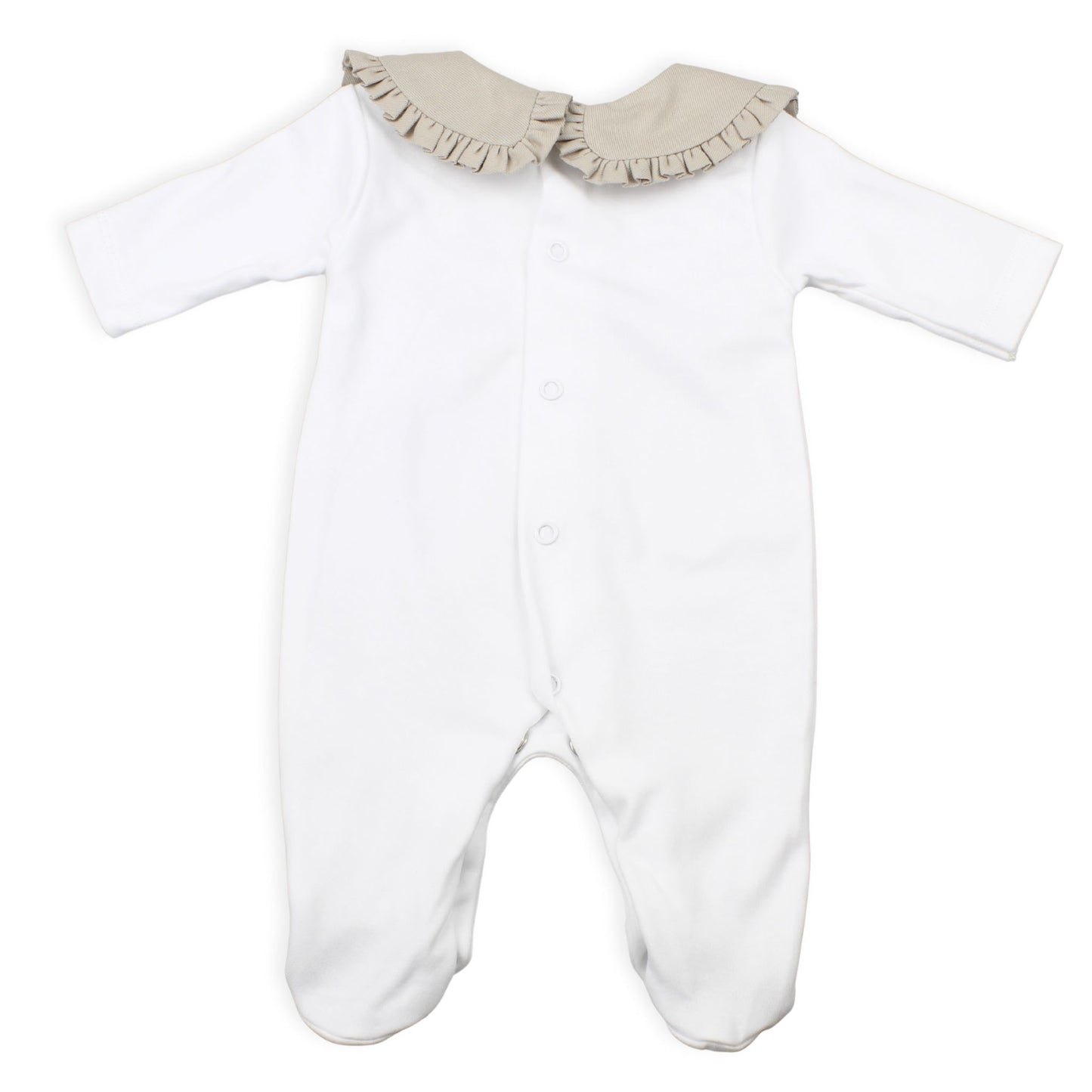 Baby Girls White and Beige Cotton Baby Grow / Sleepsuit with Bow