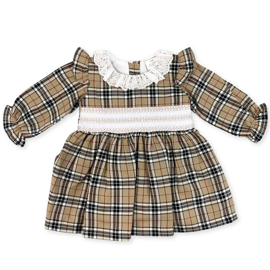 baby girls beige tartan dress