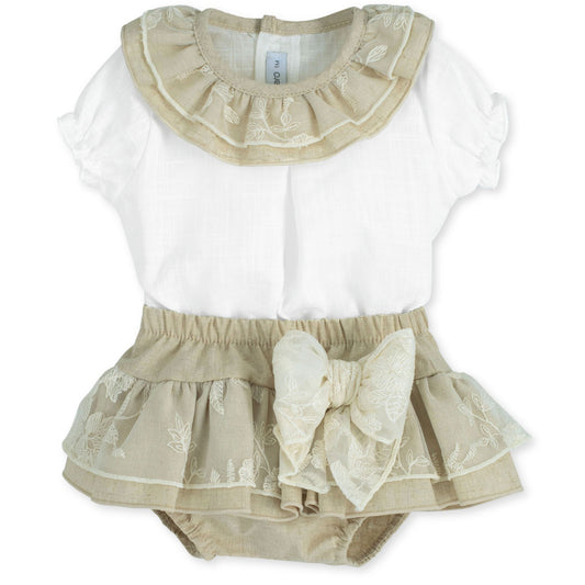 baby girls beige two piece outfit calamaro