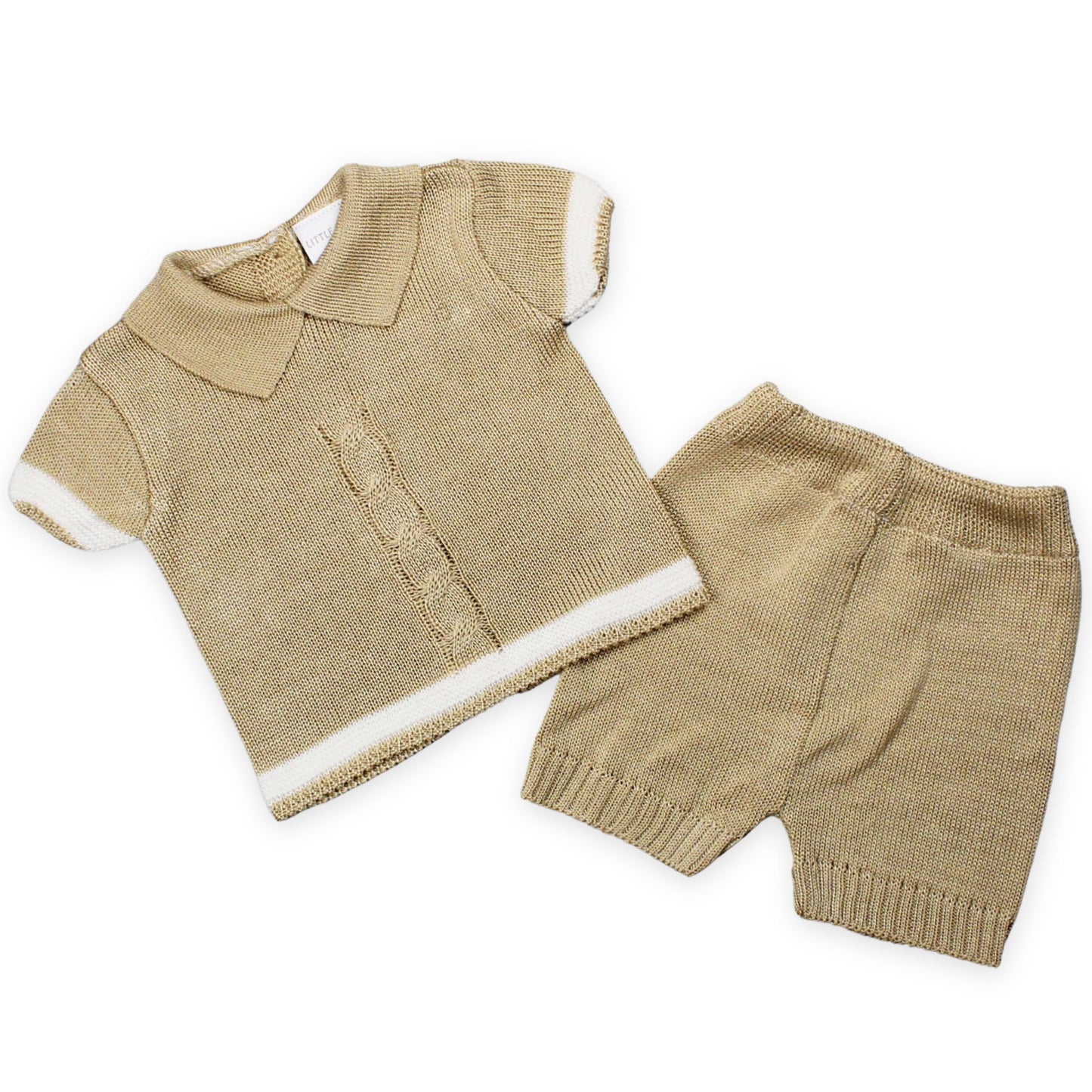 baby boys knitted beige two piece outfit newborn