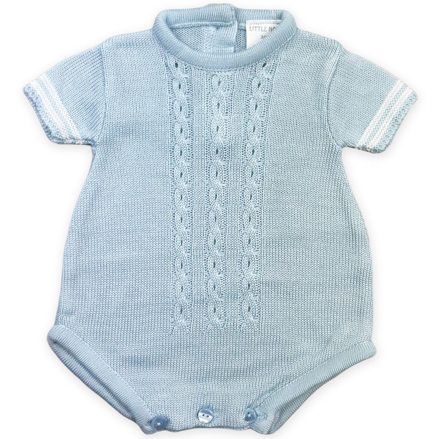 baby boys blue and white knitted romper little nosh