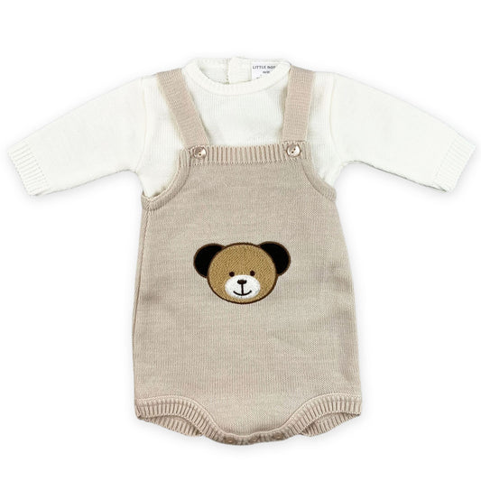 baby knitted two piece dungarees bear