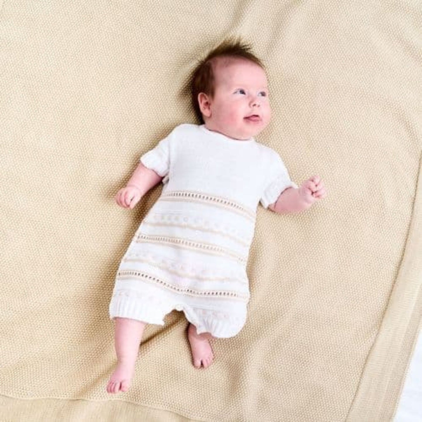 Dandelion Unisex Baby White & Beige Knitted Romper