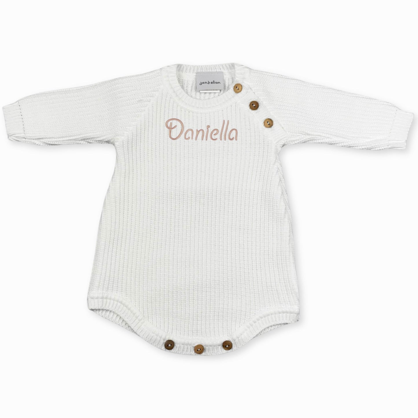 personalised knitted baby unisex romper white