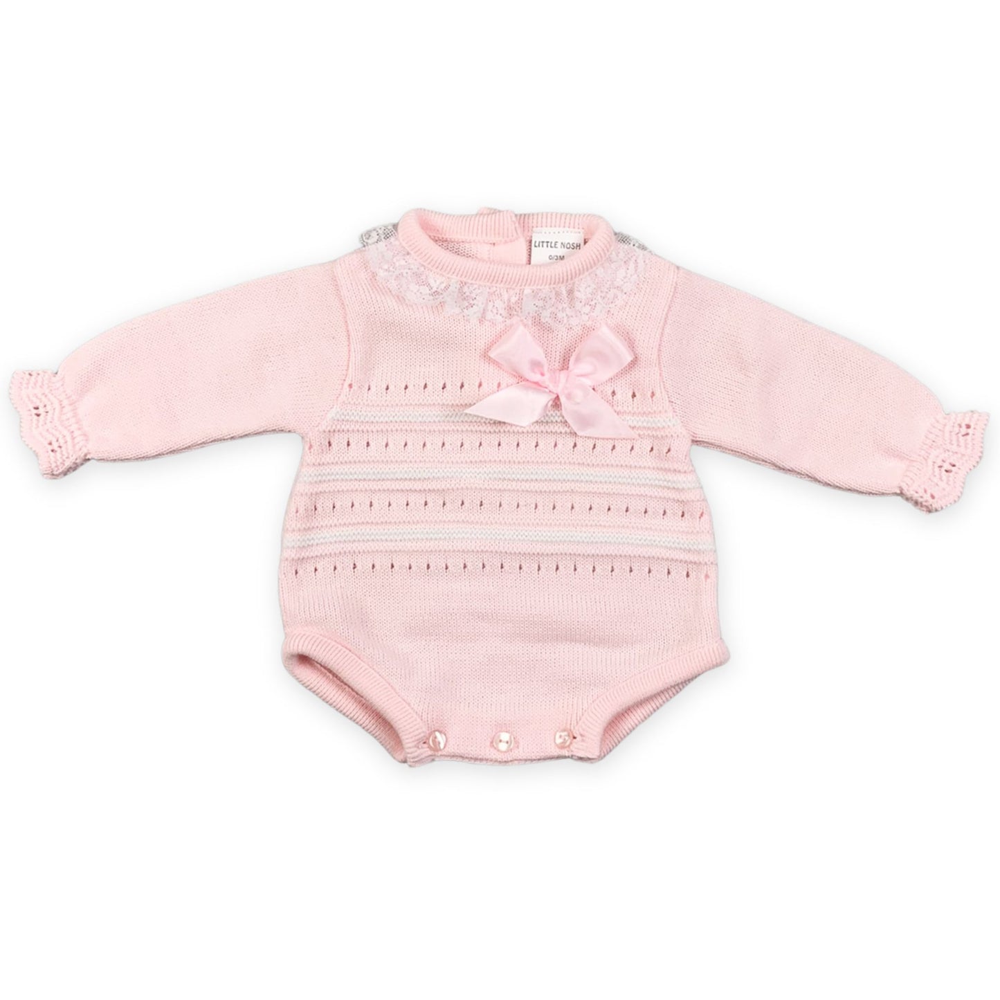 Baby girls pink romper with bow and stripes little nosh