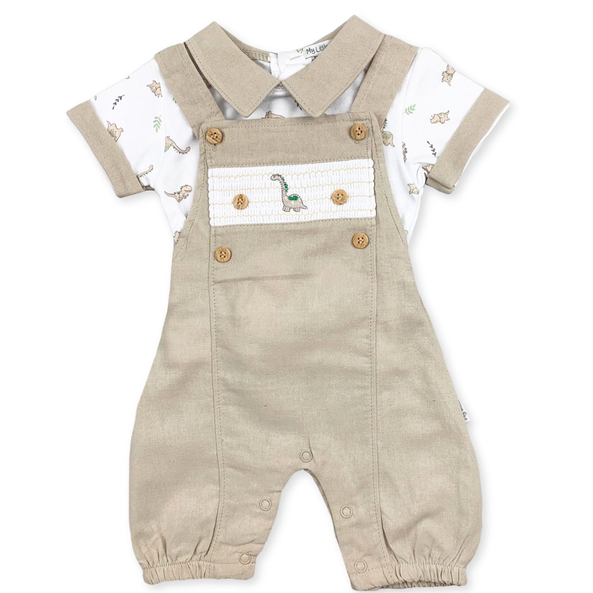 boys dinosaur design dungarees and tshirt