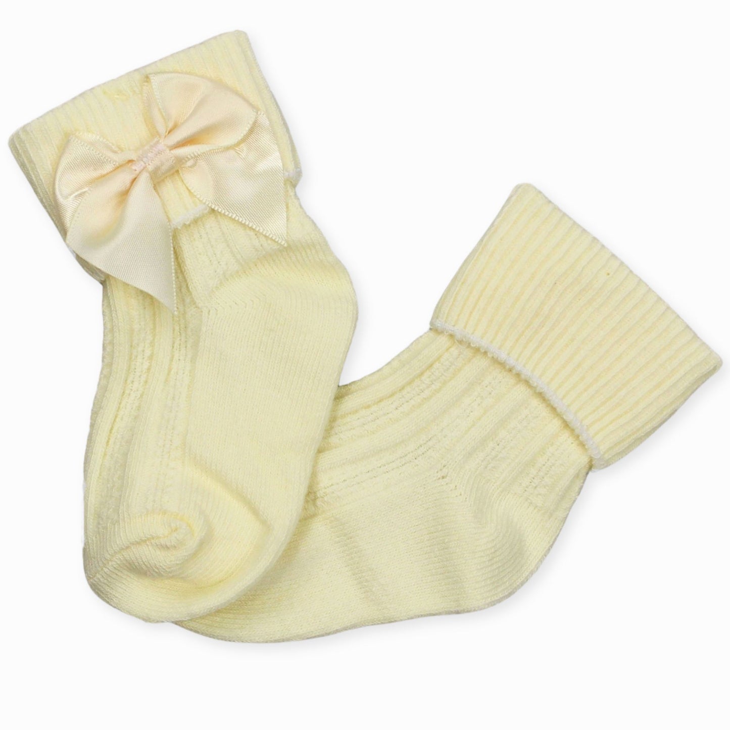 lemon yellow baby girl socks with bow