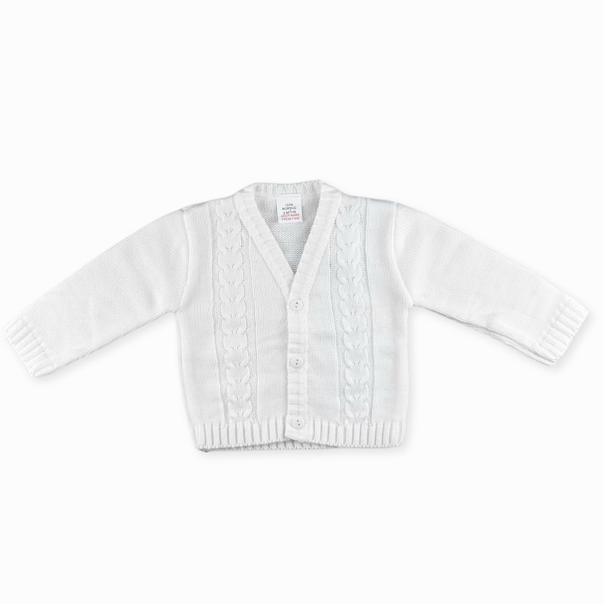 baby unisex white knitted cardigan
