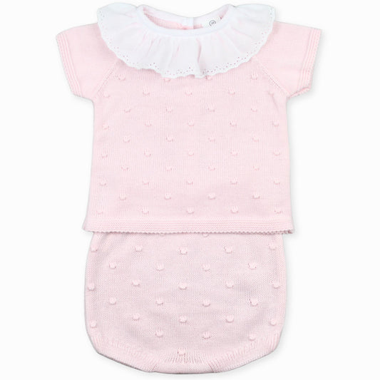 baby girls pink knitted bubble outfit