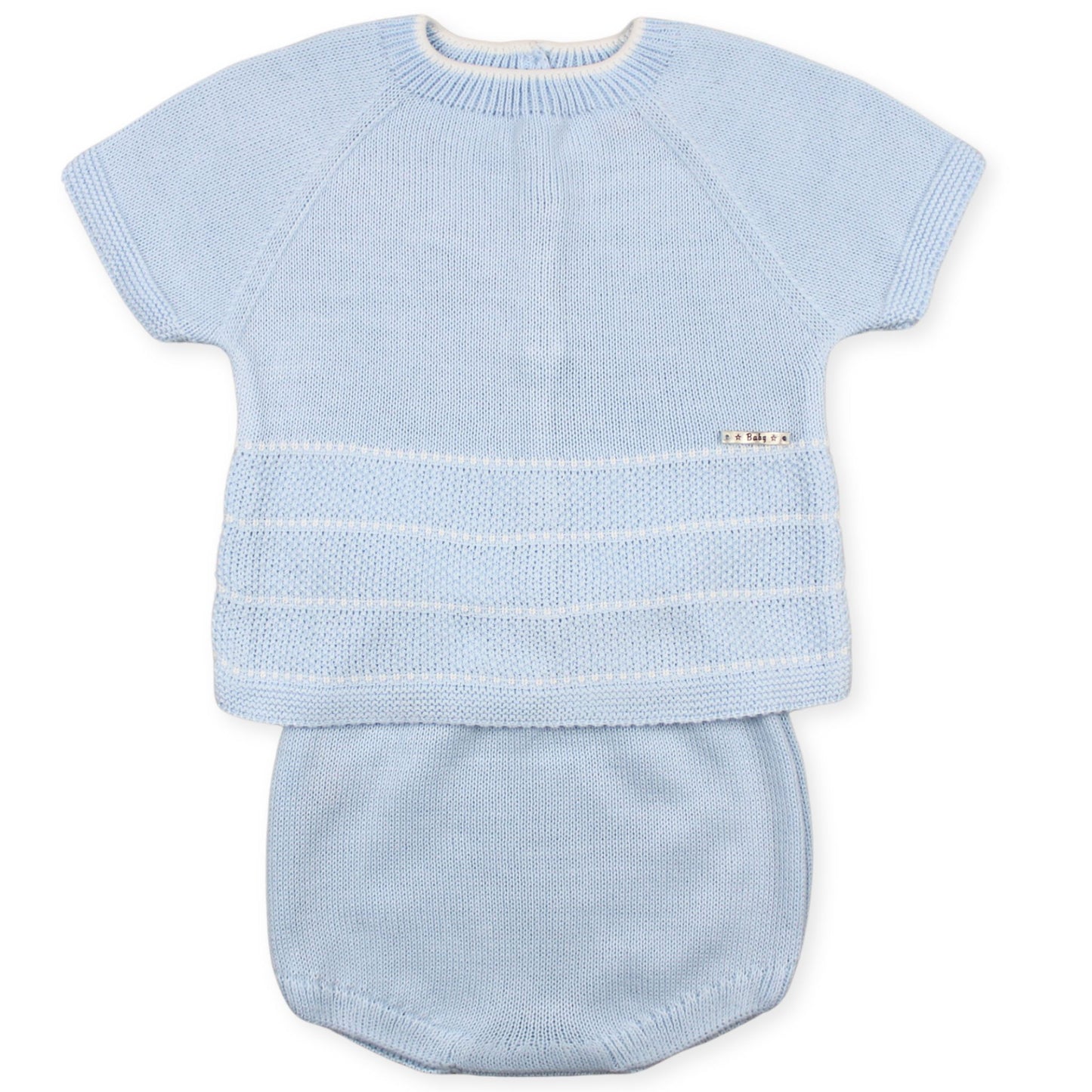 baby blue knitted two piece short outfit