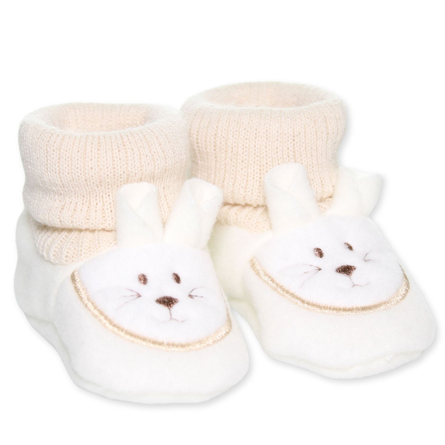 beige baby booties with bunny