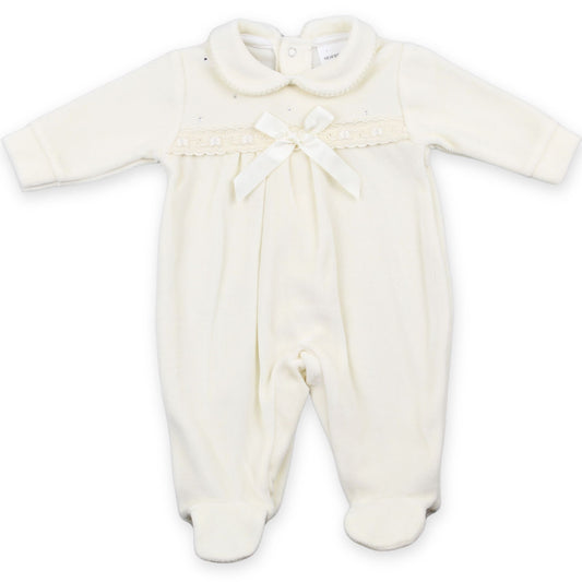 Cream baby girl sleepsuit