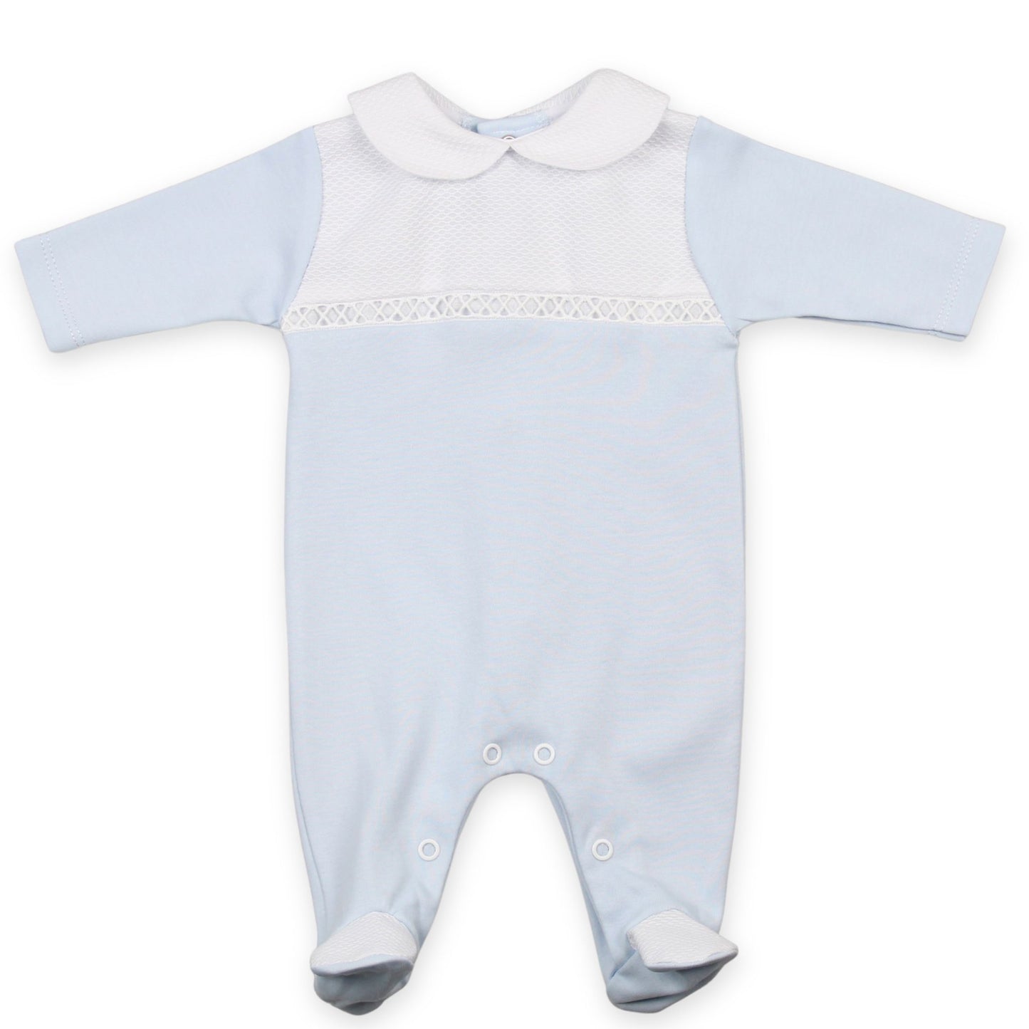 baby boys white and blue cotton outfit