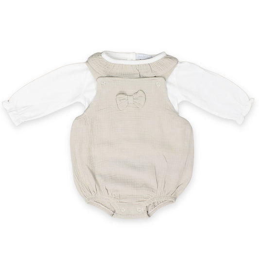 baby girls two piece romper muslin dress beige
