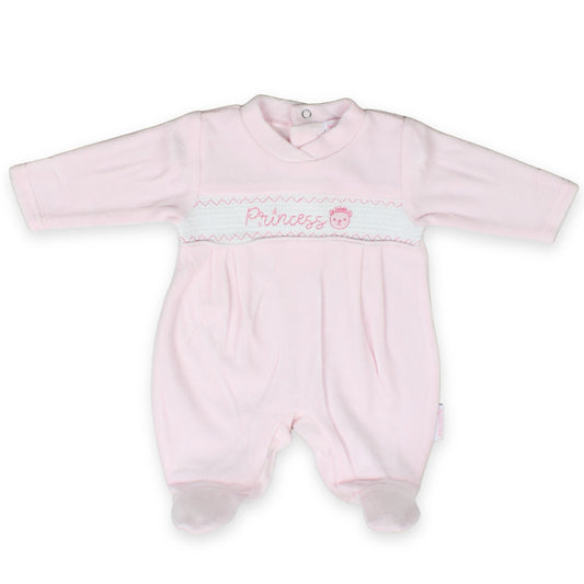 baby girs pink princess embroidery velour all in one