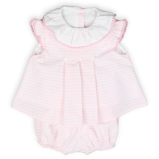 baby girls pink striped top and shorts two piece