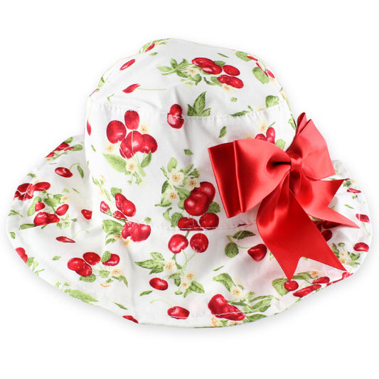 baby girls white and red cherry floral print sun hat newborn, toddler and infant size