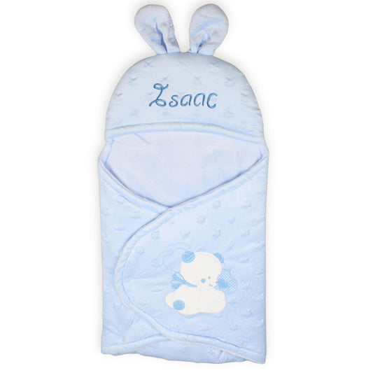 baby blue boys personalised name baby swaddle