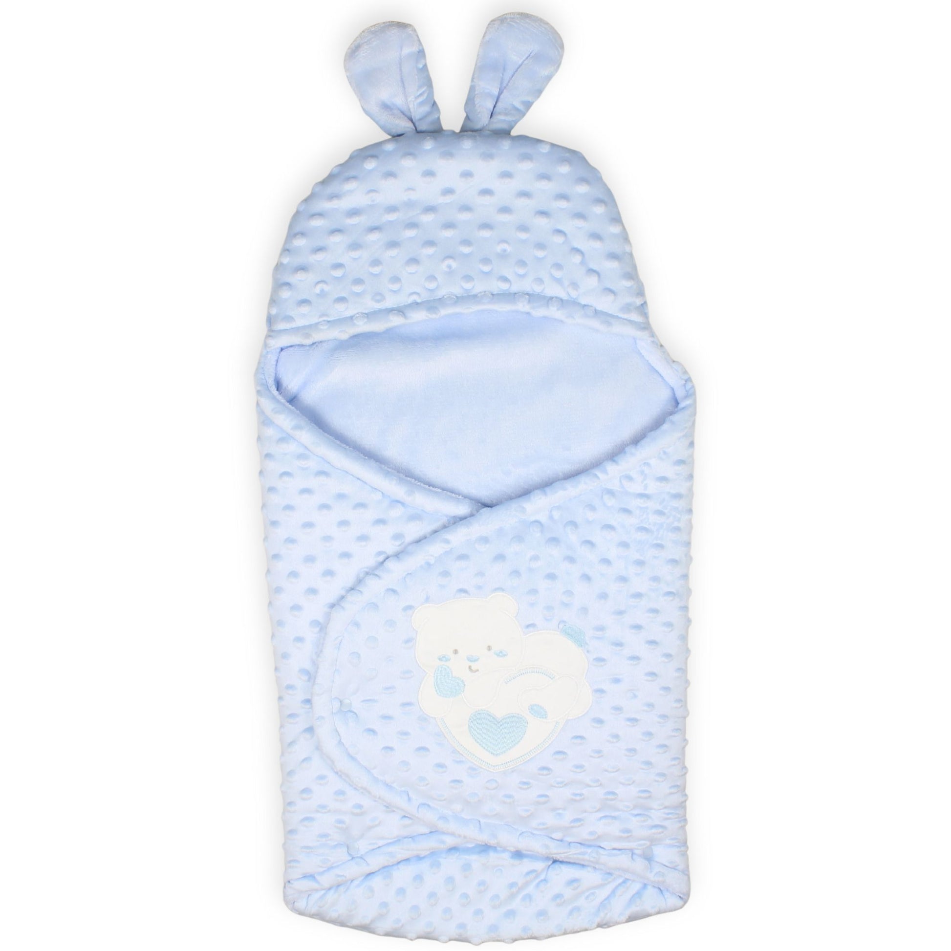 baby boy swaddle, blue baby wrap, dimple fleece swaddle, newborn blanket, bunny ears swaddle, teddy bear baby wrap, baby shower gift for boys