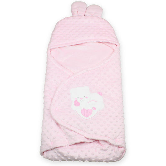 baby girl swaddle, pink baby wrap, dimple fleece swaddle, newborn blanket, bunny ears wrap, teddy bear baby swaddle, baby shower gift for girls