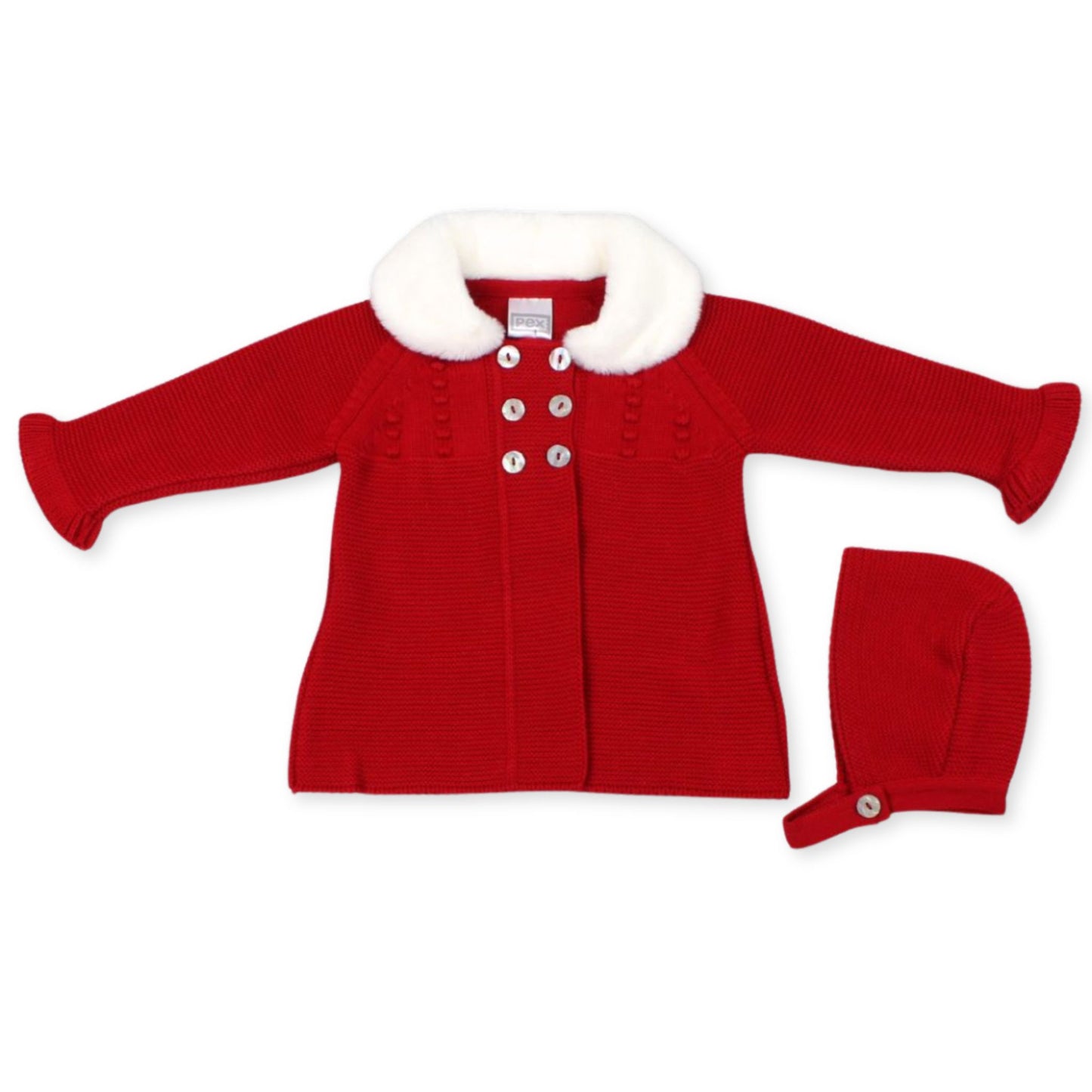 baby girls red pex knitted coat with fur