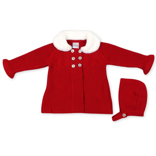 baby girls red pex knitted coat with fur