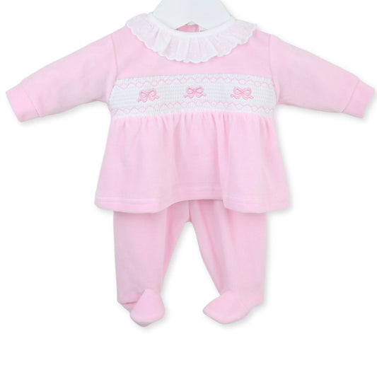 baby girls two piece velour bow pex outfit