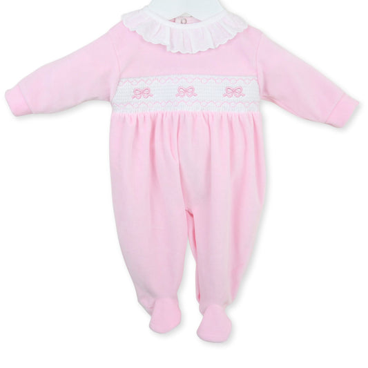 baby girls pex embroidered bow sleep suit pink