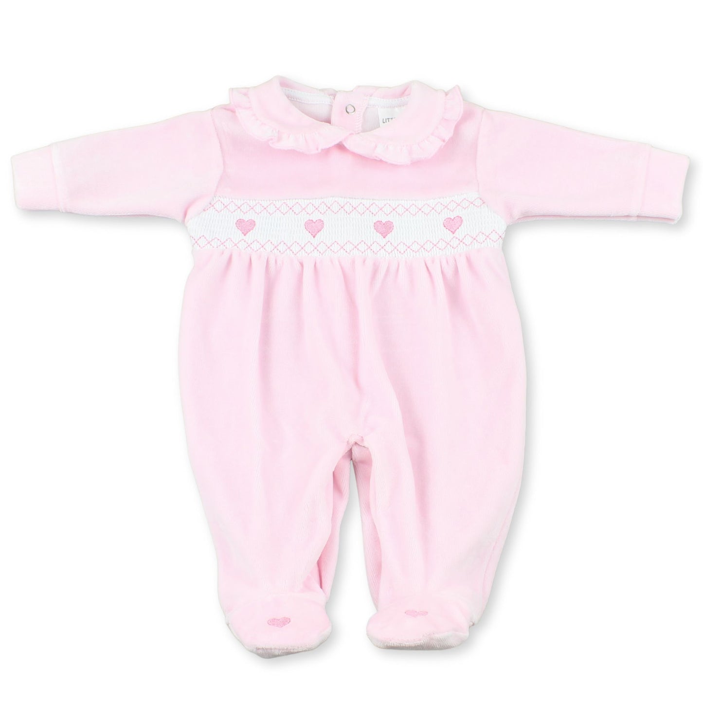 baby girls velour sleep suit little nosh with embroidered hearts