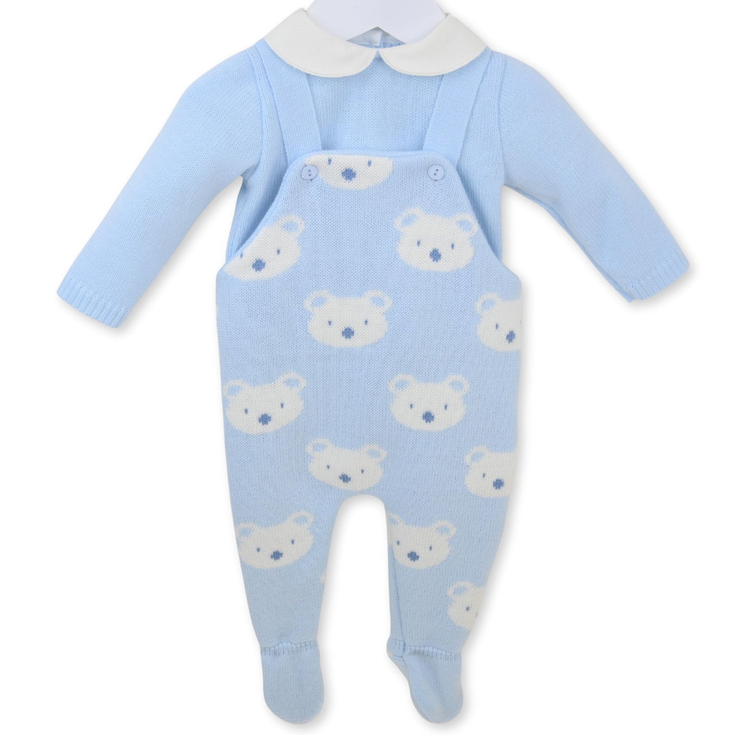 Pex Baby Blue Knitted Teddy Dungaree Set (Newborn – 9 Months)
