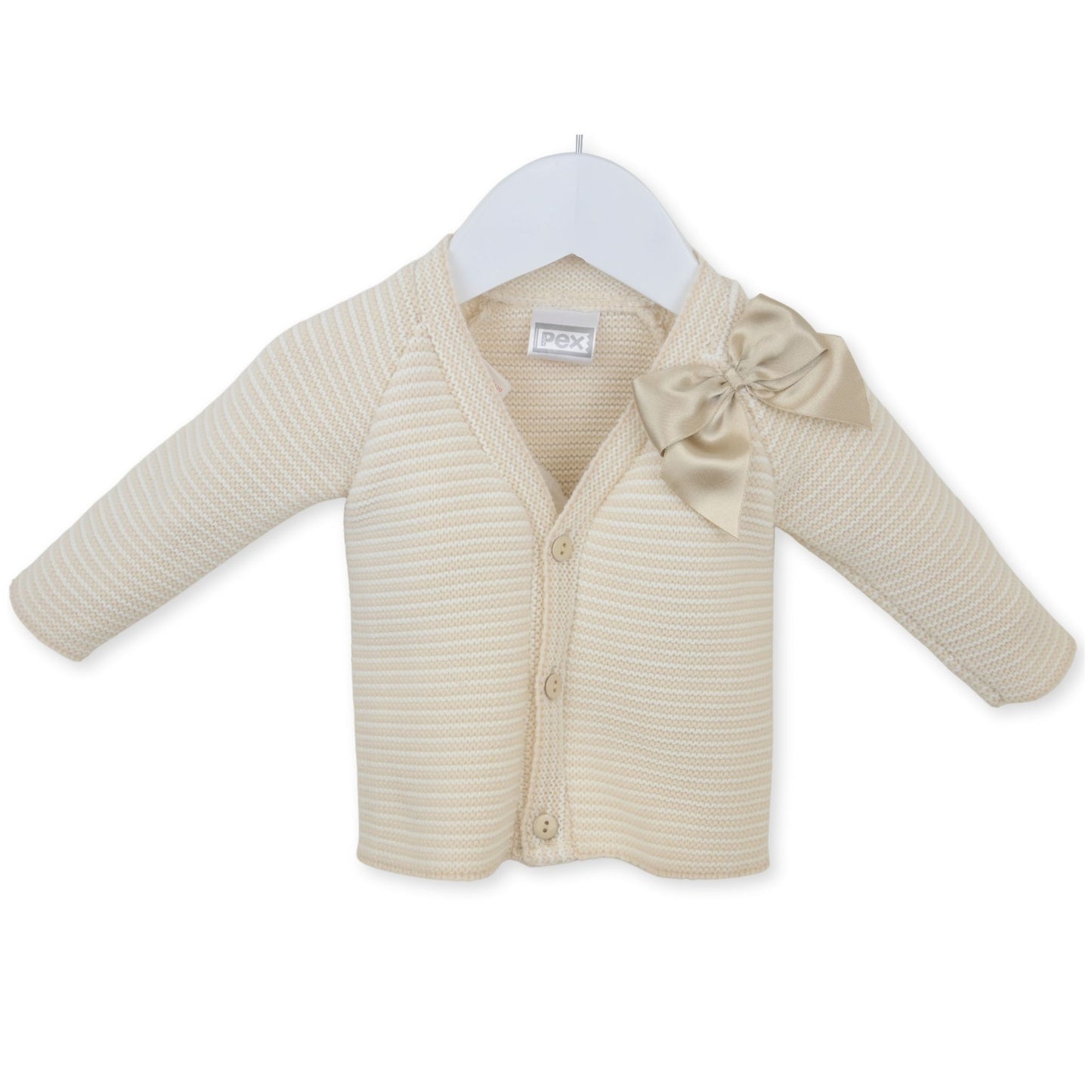 Pex Baby Girl Beige Knitted Cardigan with Bow (Newborn – 24 Months)