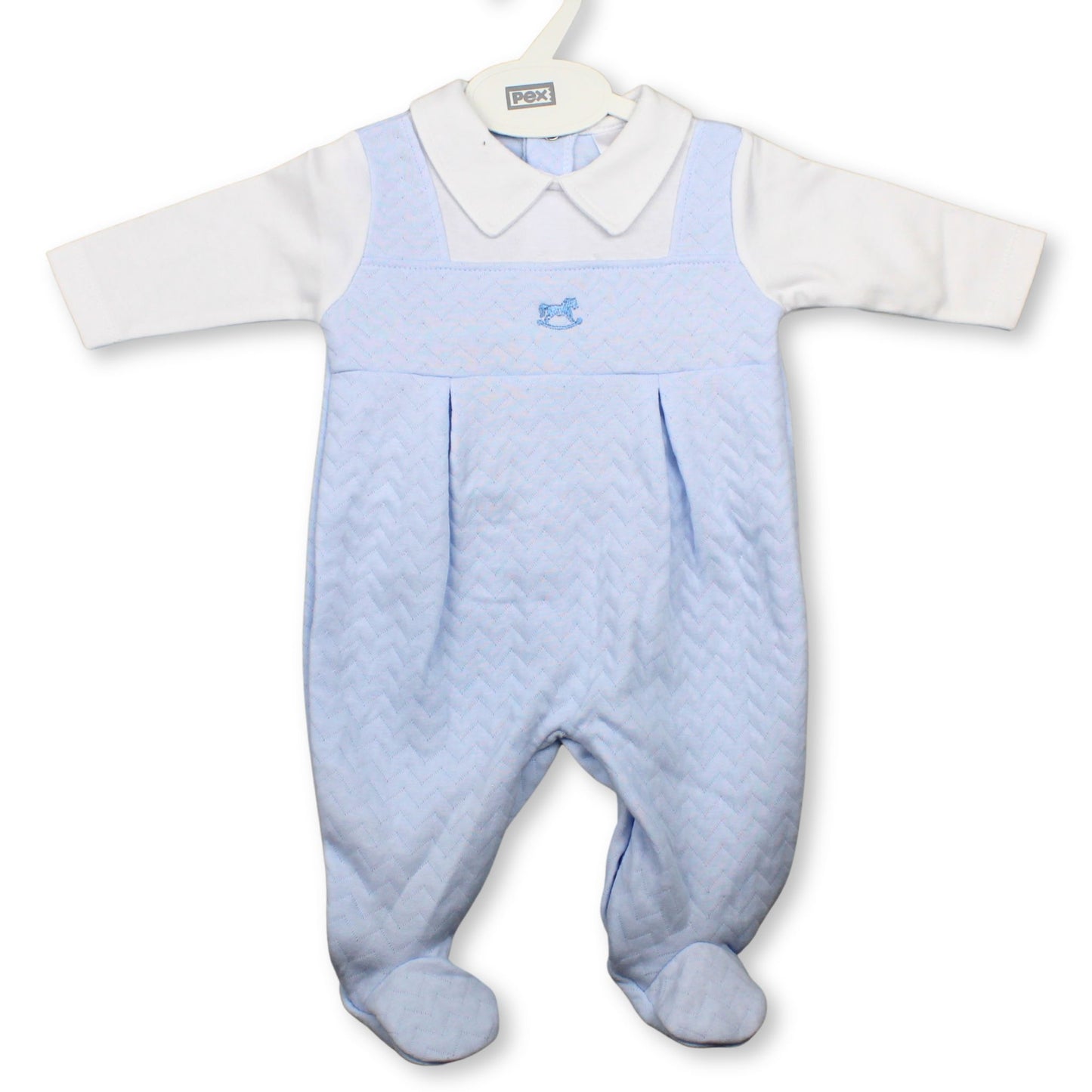 PEX Baby Boys Blue Rocking Horse Dungaree Sleepsuit