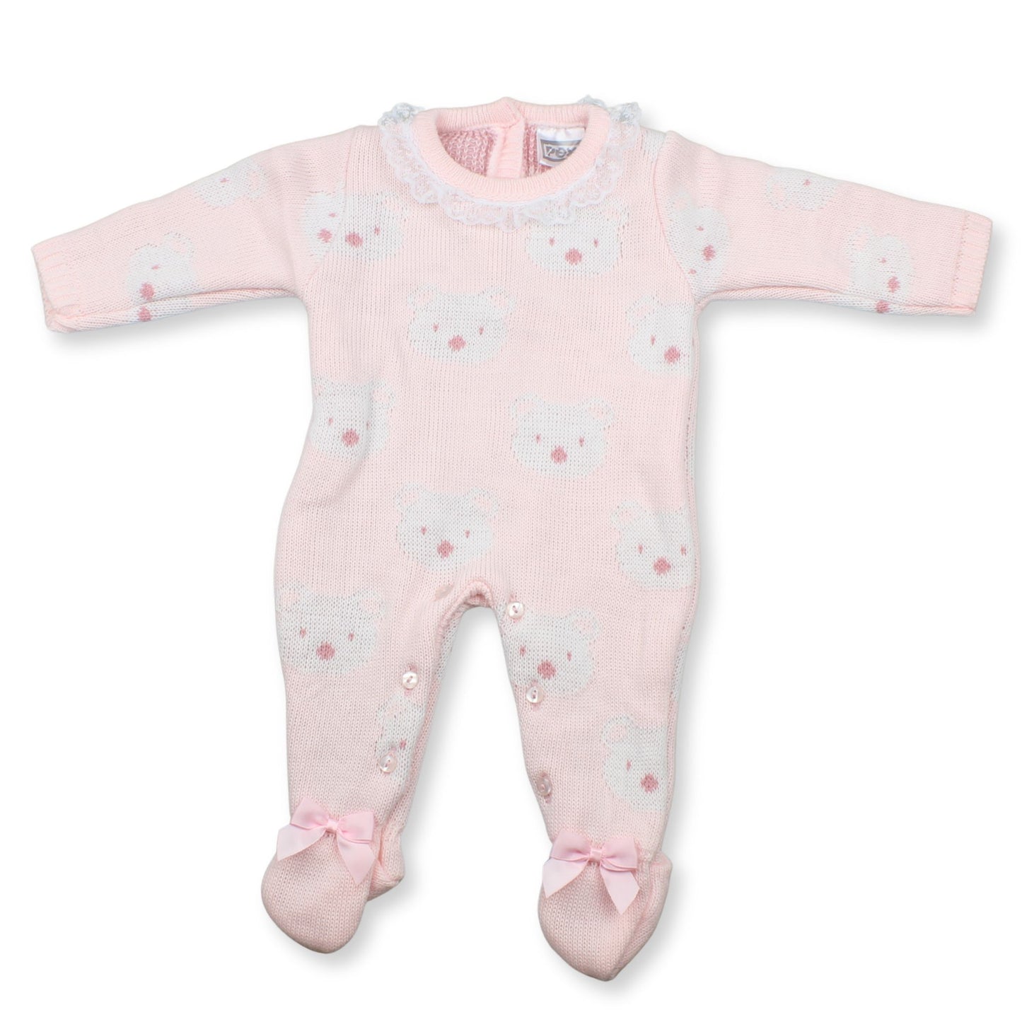 PEX Baby Girls Pink Knitted Babygrow with Teddy Motif