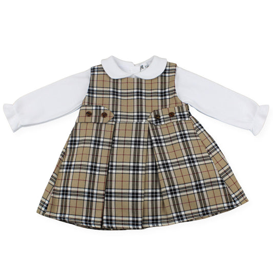 Plaid dress with white collar and long-sleeve shirt on a white background