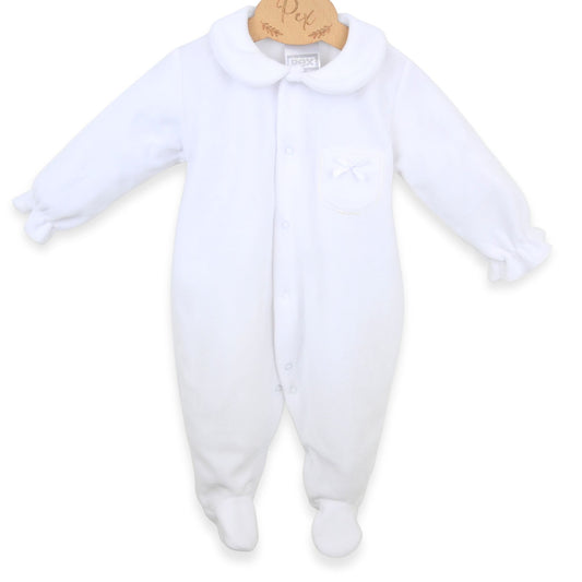 PEX Baby Girls White Velour Sleepsuit with Bow Pocket