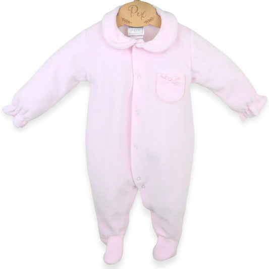 PEX Baby Girls Pink Velour Sleepsuit with Bow Pocket