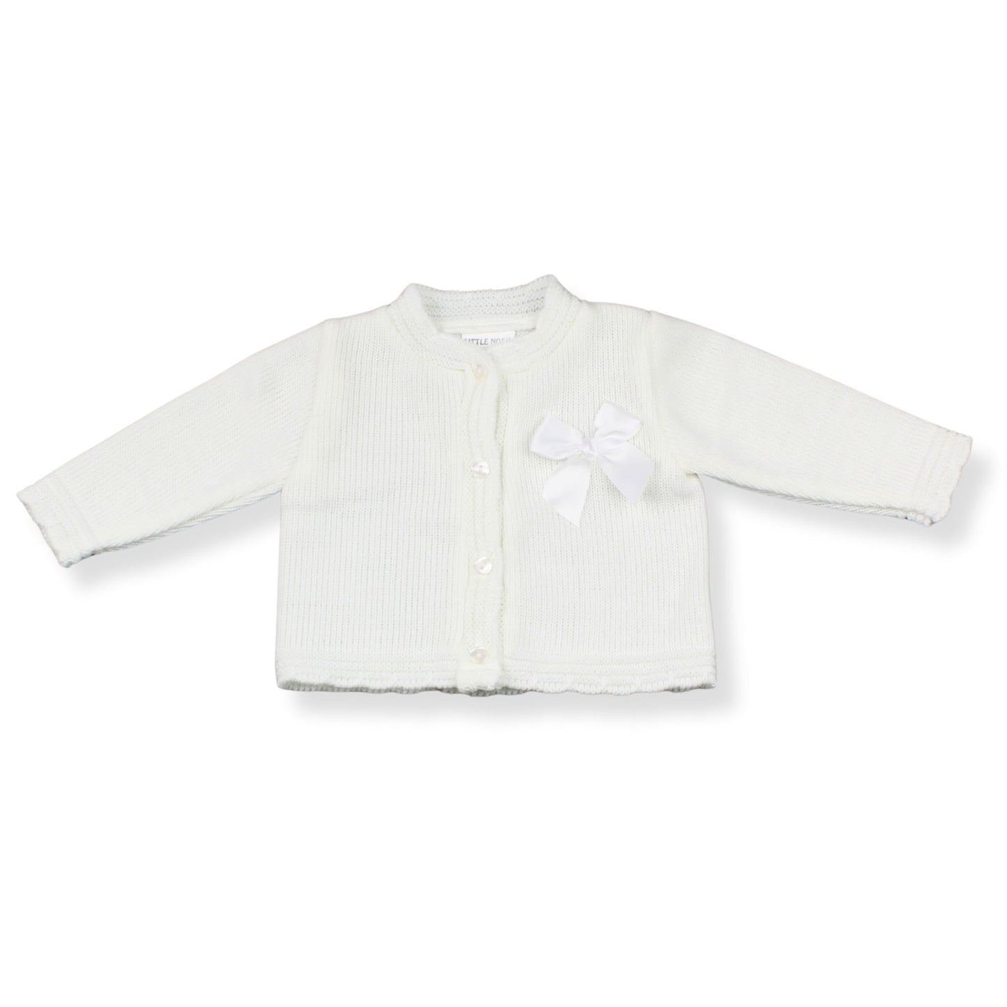 Baby Girls Knitted Cardigan with White Bow - White